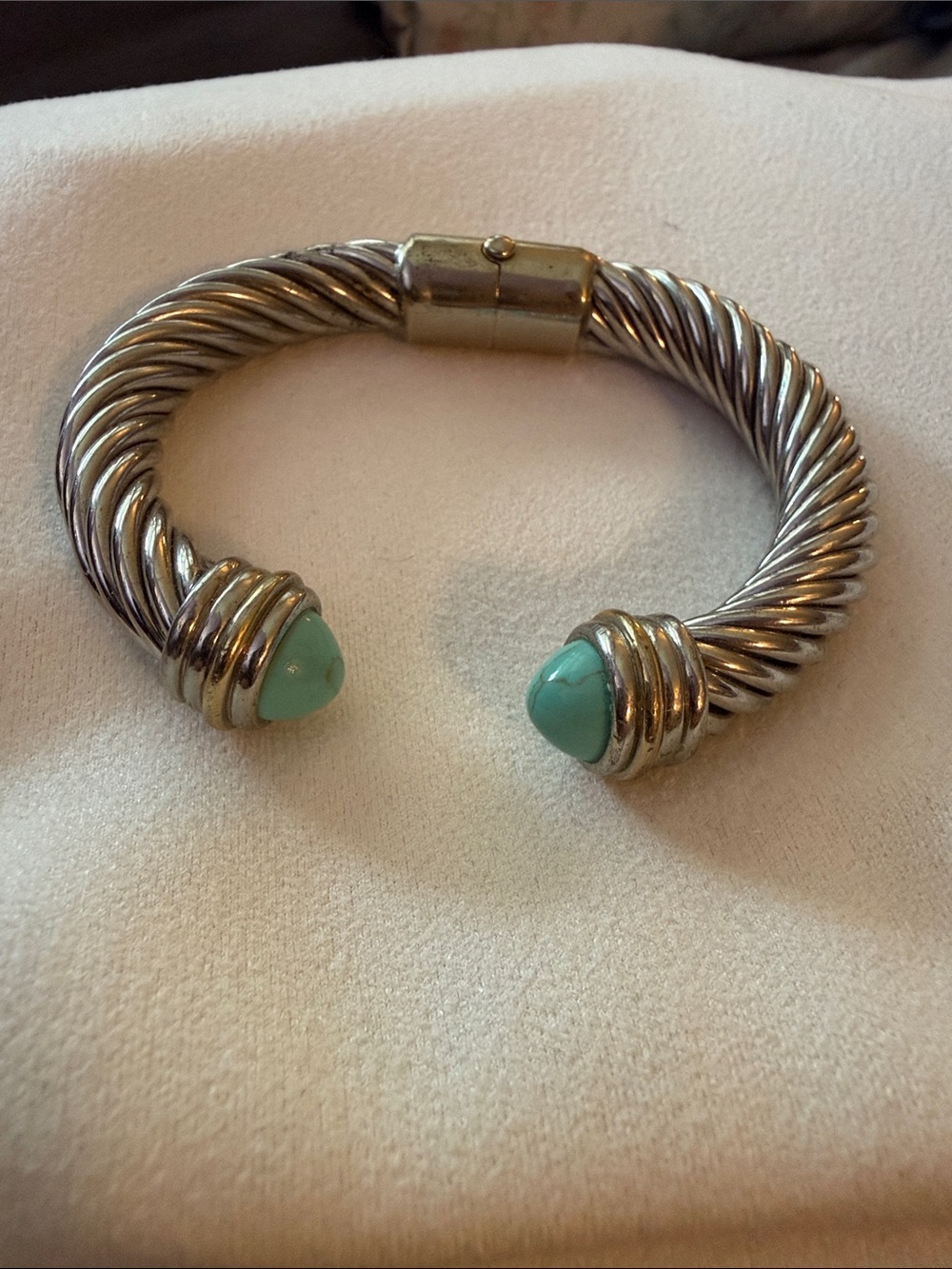 Twisted Cable Cuff Bracelet with Turquoise-Accent Ends - Women's Jewelry